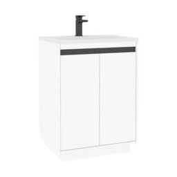 Royal Bathrooms Orion 600mm Matt White 2 Door Floor Standing Vanity Unit With Stone Basin & Black Strip - thumbnail 8