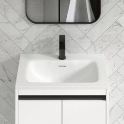 Royal Bathrooms Orion 600mm Matt White 2 Door Floor Standing Vanity Unit With Stone Basin & Black Strip - thumbnail 6