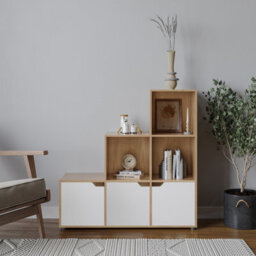 Urbn-Living 6-Cube Step Shelving Unit With Wooden Door - thumbnail 3