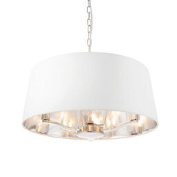 Luminosa Lighting Luminosa Harvey Multi Arm Cylindrical Pendant Light Bright Nickel Plate, Vintage White Fabric - thumbnail 4