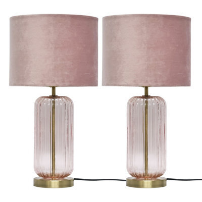 First Choice Lighting Set Of 2 Walpole - Blush Pink Glass And Antique Brass 49Cm Table Lamps - image 1