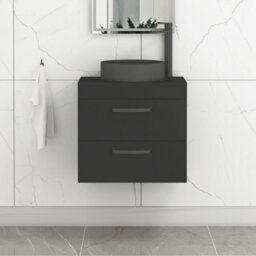 Royal Bathrooms Turin 800mm Wall Mounted Bathroom Vanity Unit With Sink 2 Drawer Matt Black & Art Round Countertop Basin - thumbnail 1