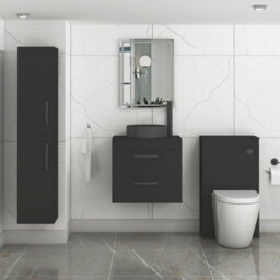 Royal Bathrooms Turin 800mm Wall Mounted Bathroom Vanity Unit With Sink 2 Drawer Matt Black & Art Round Countertop Basin - thumbnail 3