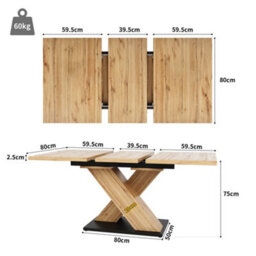 Abrihome Dining Table Telescopic Table (119-158.5X80 Cm), Extendable Kitchen Table For Living Room, Wood Finish - thumbnail 3