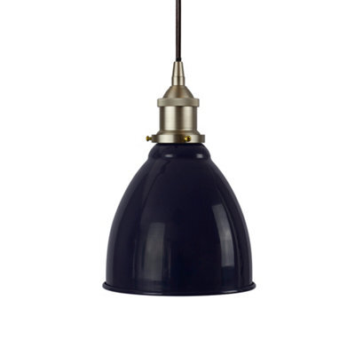 Navy Blue Classic Small Pantry Metal Painted Dome Pendant Light With Brushed Chrome Lamp Holder And Black Round Cable - Se Home