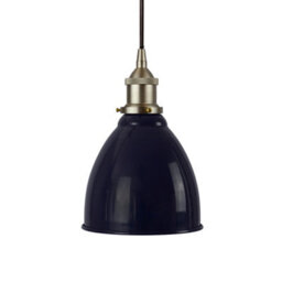 Navy Blue Classic Small Pantry Metal Painted Dome Pendant Light With Brushed Chrome Lamp Holder And Black Round Cable - Se Home