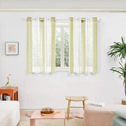 Deconovo Yarn-Dyed Voile Curtains Semi Transparent Net Curtains Eyelet Sheer Curtains, 55 X 54 Inch Light Yellow Green 2 Panels - thumbnail 1