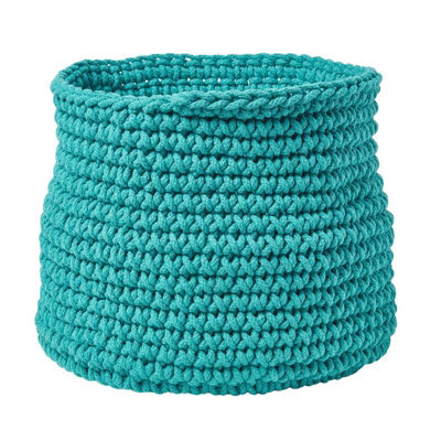 Homescapes Teal Green Cotton Knitted Round Storage Basket, 42 X 37 Cm - image 1