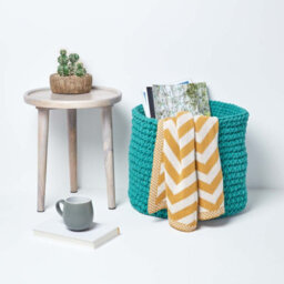 Homescapes Teal Green Cotton Knitted Round Storage Basket, 42 X 37 Cm - thumbnail 4