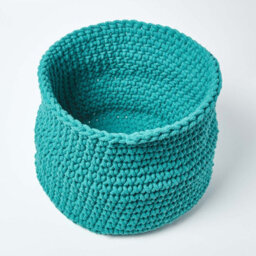 Homescapes Teal Green Cotton Knitted Round Storage Basket, 42 X 37 Cm - thumbnail 2