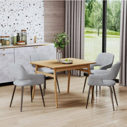 Living And Home Dining Chair Set Of 4 Light Grey Linen Dining Chair Armchair With Metal Legs