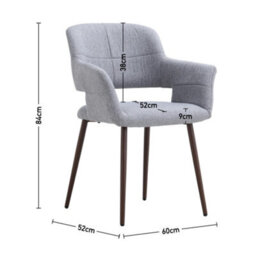 Living And Home Dining Chair Set Of 4 Light Grey Linen Dining Chair Armchair With Metal Legs - thumbnail 6