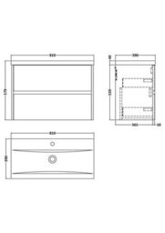 Nuie Havana Wall Hung 2 Drawer Vanity Basin Unit & Mid-Edge Ceramic Basin, Modern Sink Vanity Unit In Coastal Grey With White - thumbnail 7