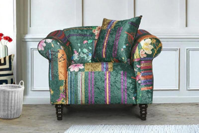 Fabric Green Patchwork 1 Seater Avici Shout Sofa - image 1