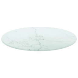 Berkfield Table Top White Radius 40X0.8 Cm Tempered Glass With Marble Design - thumbnail 2