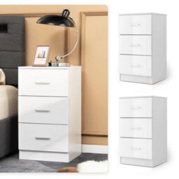 2Pcs Night Stand Organizer 3 Drawer Chest Storage Cabinet Dresser White - thumbnail 4
