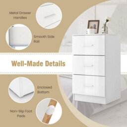 2Pcs Night Stand Organizer 3 Drawer Chest Storage Cabinet Dresser White - thumbnail 5