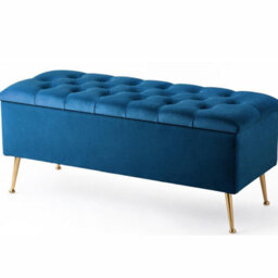 90Cm Amara Chesterfield Ottoman Storage Bench With Legs, Emerald Green Plush Velvet Upholstered End Of Bed Shoe Footstool Seat