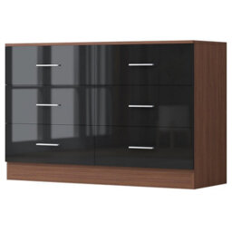 Reflect Wide 6 Drawer Chest - Black Gloss & Walnut - Modern Bedroom Storage Unit With Drawers - H: 75Cm X W: 112Cm X D: 40Cm - thumbnail 3