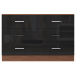 Reflect Wide 6 Drawer Chest - Black Gloss & Walnut - Modern Bedroom Storage Unit With Drawers - H: 75Cm X W: 112Cm X D: 40Cm - thumbnail 5