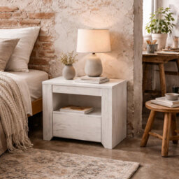 Wyld Haus Norwich Aged Effect Soft Grey Wood Veneer Bedside Cabinet, 1 Drawer - thumbnail 1