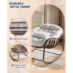 Outdoor Papasan Rocking Chair With Cushion Patio Rattan Egg Rocker - thumbnail 5