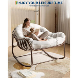 Outdoor Papasan Rocking Chair With Cushion Patio Rattan Egg Rocker - thumbnail 4