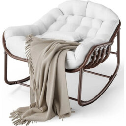 Outdoor Papasan Rocking Chair With Cushion Patio Rattan Egg Rocker