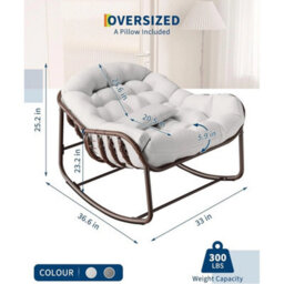 Outdoor Papasan Rocking Chair With Cushion Patio Rattan Egg Rocker - thumbnail 2