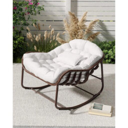 Outdoor Papasan Rocking Chair With Cushion Patio Rattan Egg Rocker - thumbnail 3