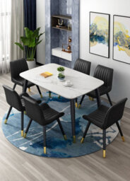 Alexander 130Cm Rectangular White Marble Effect Dining Table, Black & Gold Metal Legs - thumbnail 2