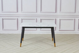 Alexander 130Cm Rectangular White Marble Effect Dining Table, Black & Gold Metal Legs - thumbnail 3