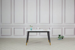 Alexander 130Cm Rectangular White Marble Effect Dining Table, Black & Gold Metal Legs - thumbnail 4