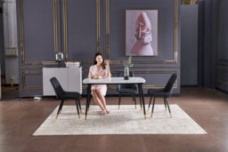Alexander 130Cm Rectangular White Marble Effect Dining Table, Black & Gold Metal Legs - thumbnail 5