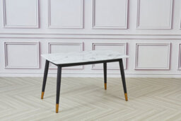 Alexander 130Cm Rectangular White Marble Effect Dining Table, Black & Gold Metal Legs - thumbnail 1