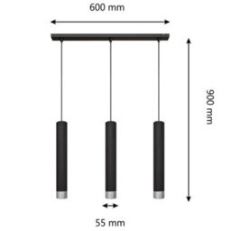 Luminosa Lighting Luminosa Tuba Straight Bar Pendant Ceiling Light Black, Chrome 60Cm - thumbnail 5