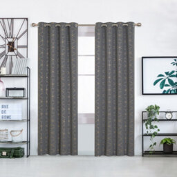 Deconovo Eyelet Blackout Curtains, Gold Diamond Printed Thermal Insulated Ring Top Curtains, W46 X L90 Inch, Grey, One Pair - thumbnail 2