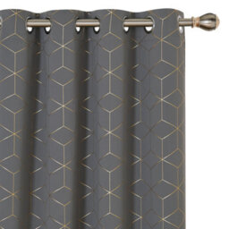 Deconovo Eyelet Blackout Curtains, Gold Diamond Printed Thermal Insulated Ring Top Curtains, W46 X L90 Inch, Grey, One Pair - thumbnail 1