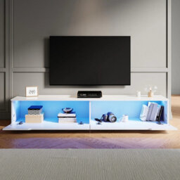 High Gloss White 180Cm Floating Tv Stand Unit Cabinet Wall Mounted Storage Door - thumbnail 2