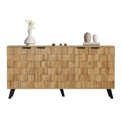 Matteo Modern 4-Door Sideboard Cabinet, 150Cm Wide - Wood Effect With Matte Black Details - image 1