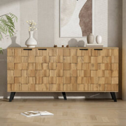 Matteo Modern 4-Door Sideboard Cabinet, 150Cm Wide - Wood Effect With Matte Black Details - thumbnail 2