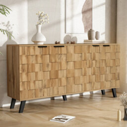 Matteo Modern 4-Door Sideboard Cabinet, 150Cm Wide - Wood Effect With Matte Black Details - thumbnail 3