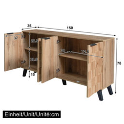 Matteo Modern 4-Door Sideboard Cabinet, 150Cm Wide - Wood Effect With Matte Black Details - thumbnail 6