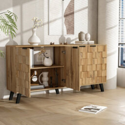Matteo Modern 4-Door Sideboard Cabinet, 150Cm Wide - Wood Effect With Matte Black Details - thumbnail 4