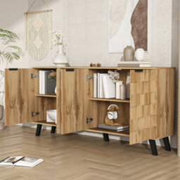 Matteo Modern 4-Door Sideboard Cabinet, 150Cm Wide - Wood Effect With Matte Black Details - thumbnail 5