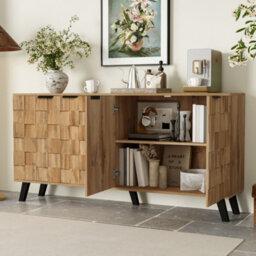 Matteo Modern 4-Door Sideboard Cabinet, 150Cm Wide - Wood Effect With Matte Black Details - thumbnail 9
