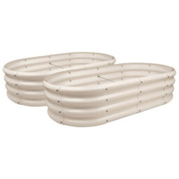 Harbour Housewares Raised Garden Beds - 2X Ivory Rounded Bottomless Metal Raised Galvanised Steel Planter Box 120 X 60Cm - thumbnail 1