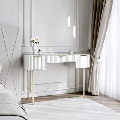 CARME Home Lara White Dresssing Table - Ridged Front And Side Finished - image 1