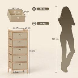 Homcom Chest Of Drawers, 5 Drawers Dresser With Bamboo Frame, Cream White - thumbnail 3