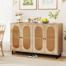 Gainoom 126Cm Sideboard Buffet Cabinet Rattan Coffee Bar Cabinet With Adjustable Shelves - thumbnail 3